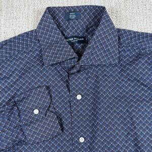 Peter Millar Collection Mens Medium Blue Geometric AOP Long Sleeve Button Up